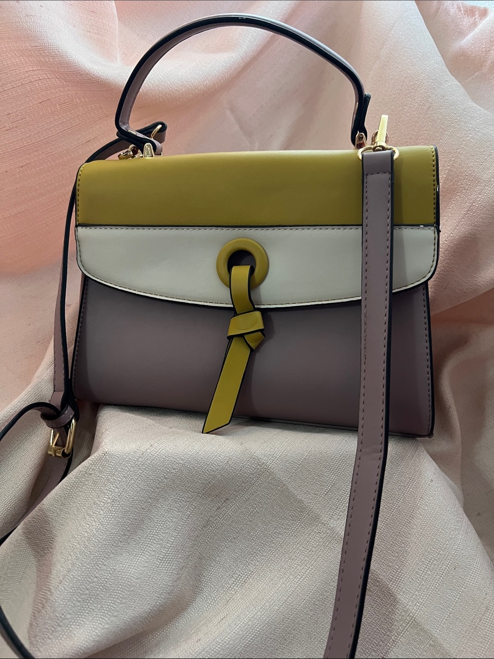 Genuine Leather made in Italy Top-Handle Satchel in Olive, Cream & Mauve